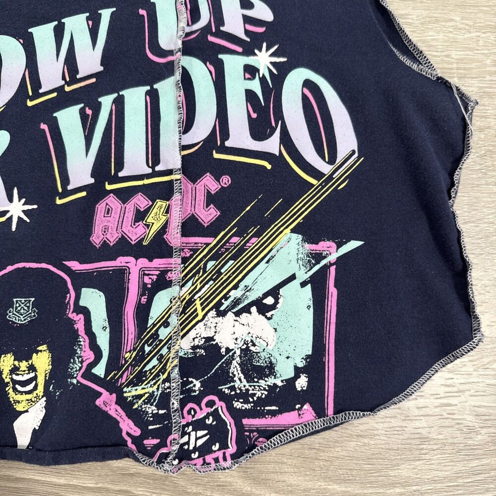 AC/DC Shirt Blow Up Your Video Women's Cropped Tank Top Black 2XL Cotton Blend - Picture 6 of 8